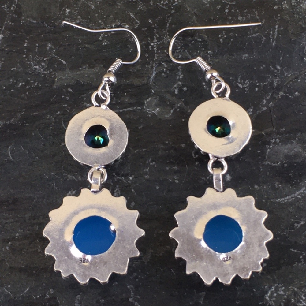 New Mystic Topaz Stone Silver Overlay Hook Dangle Earrings - Picture 3 of 8